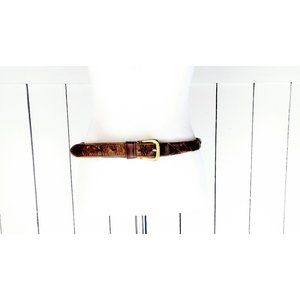 Vintage brown distressed leather skinny braided belt/32